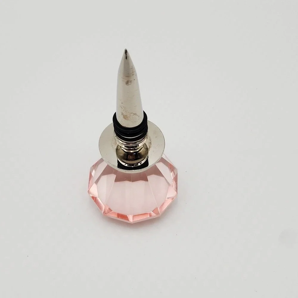Vintage Oversized Pink Faceted Glass Diamond Wine Bottle Stopper Gem Cut